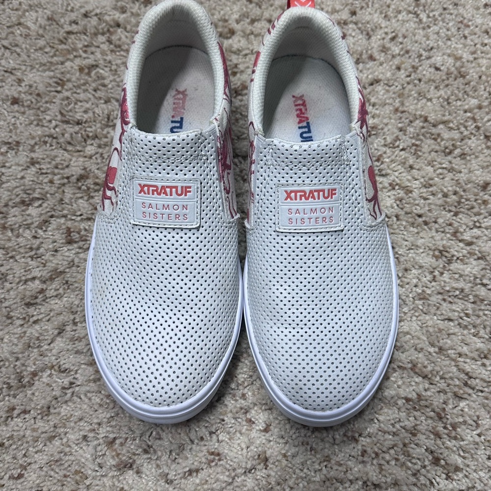 Salmon Sisters Slip-On Shoes in White with Octopus